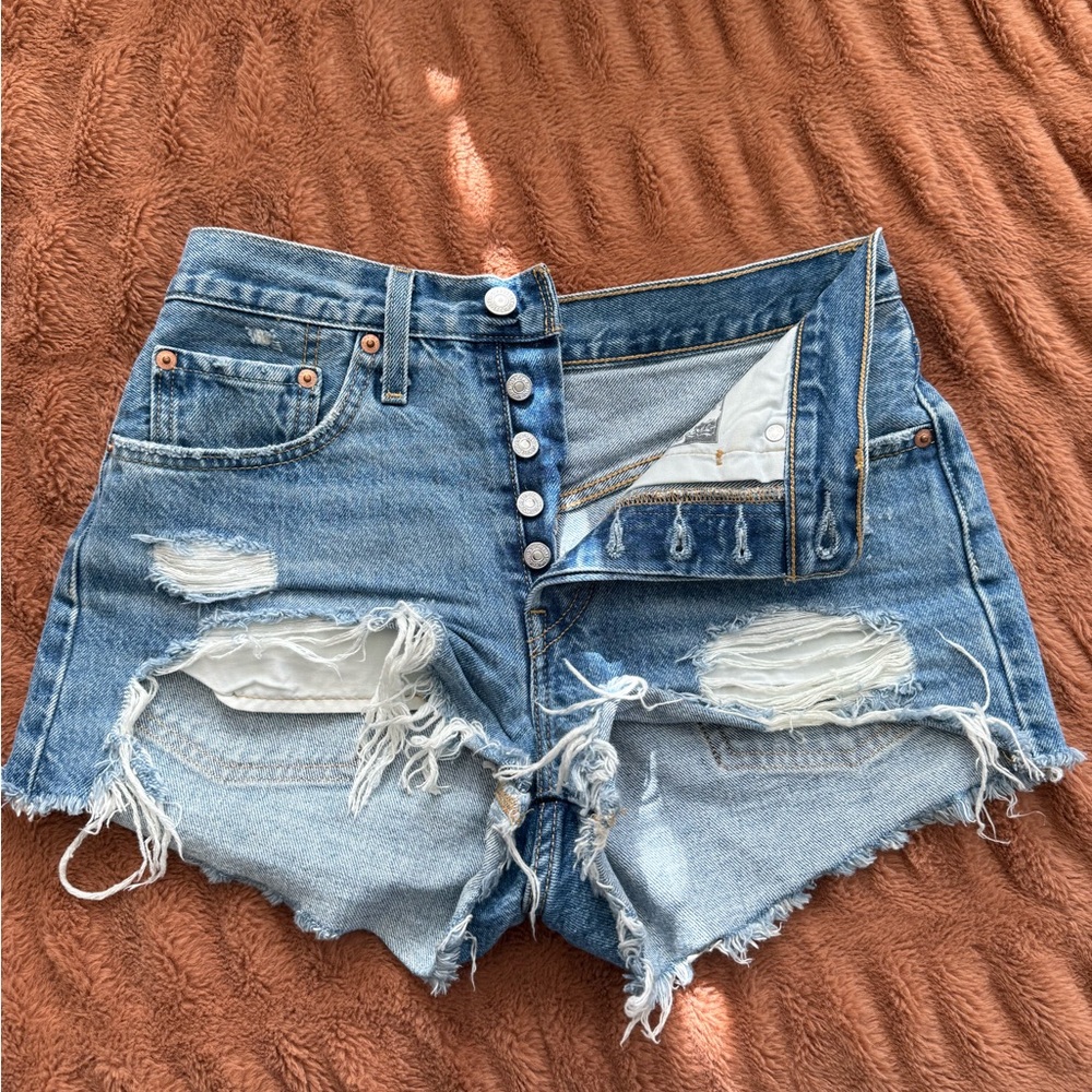 Levi's Blue Jean Shorts Distressed High-Waisted